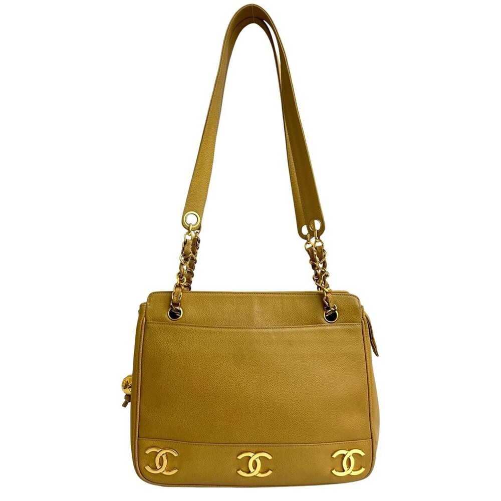 CHANEL Cream Caviar Leather Tote Bag